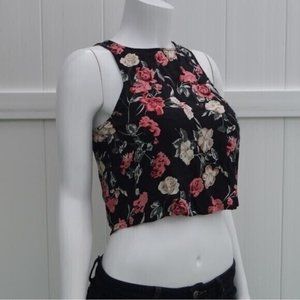 Forever 21 Black Floral Cropped Top Size S